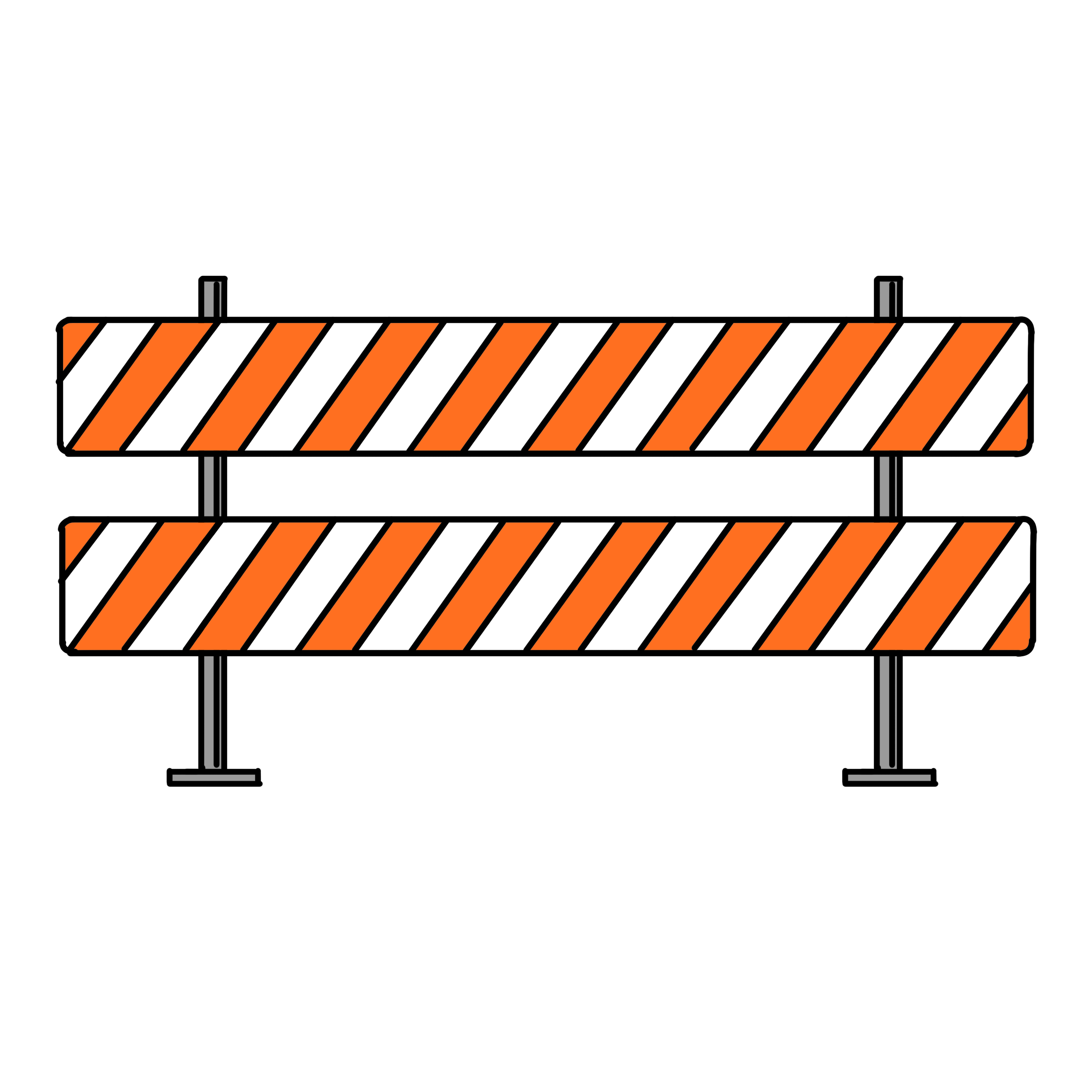 Eine Straßen-Absperrung mit orangenen und weißen Strichen. Als Bild für eine Barriere.